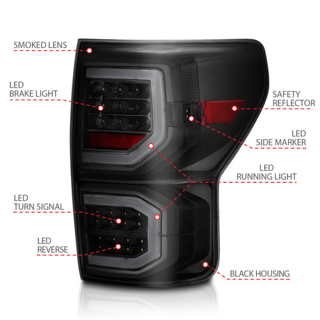 Feux arrière à LED ANZO 2007-2013 Toyota Tundra style planche noir avec lentille fumée