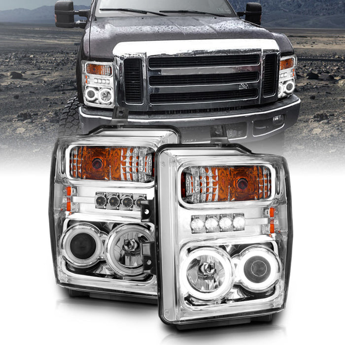 Phares de projecteur ANZO 2008-2010 Ford F-250 avec halo chromé (CCFL)