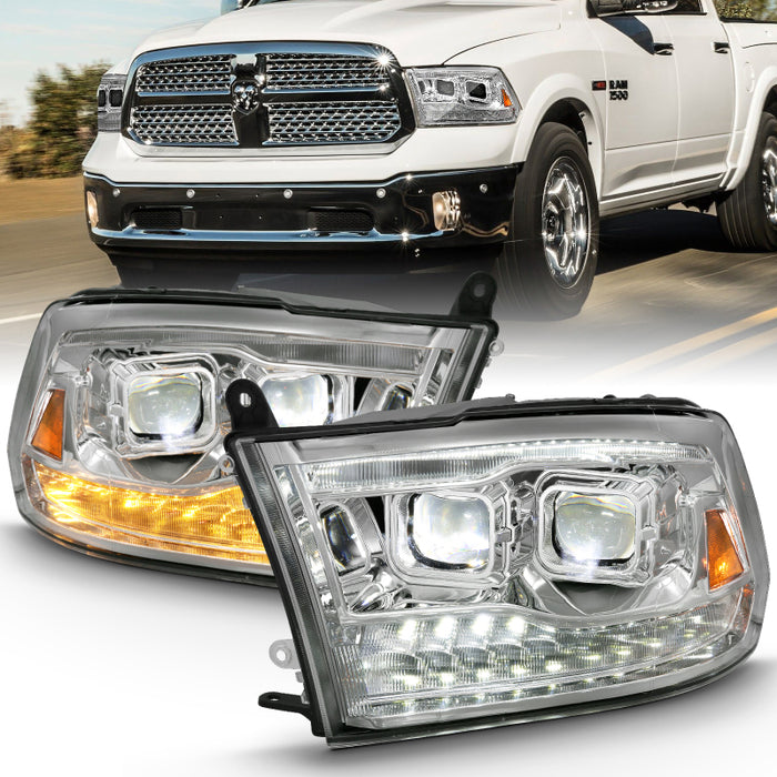 ANZO 2009-2018 Dodge Ram 1500 Projecteur LED Plank Style Switchback HL Halo Chrome Ambre (Style OE)