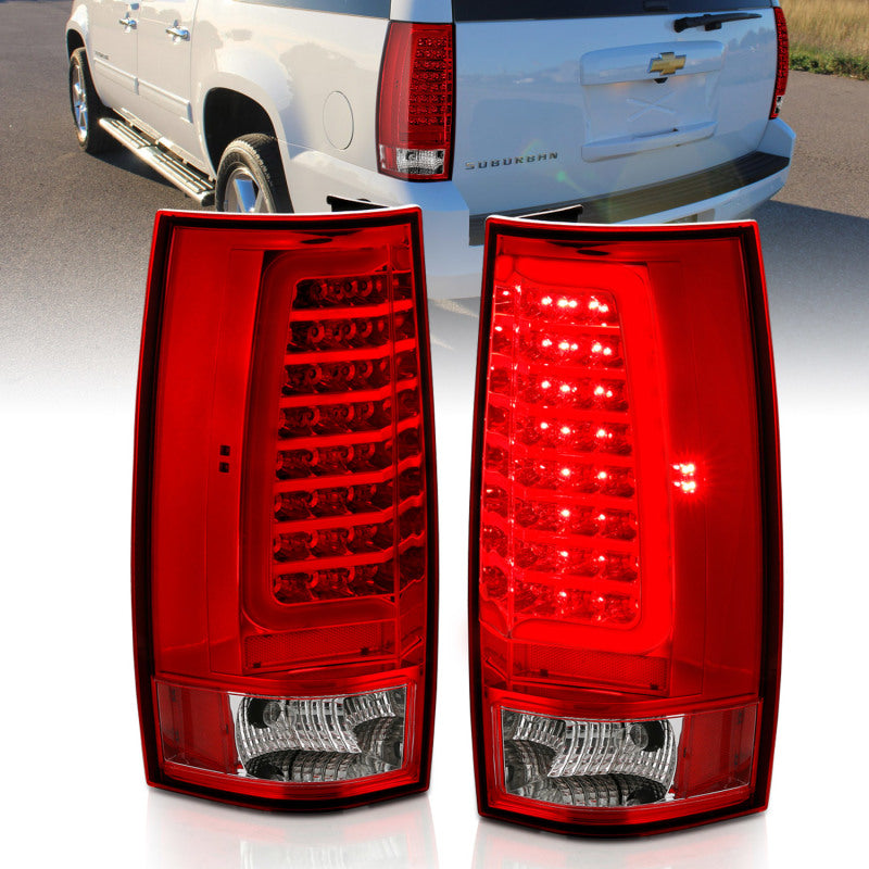 Feu arrière à LED ANZO 2007-2014 Chevy Tahoe style planche chromée avec lentille rouge/transparente