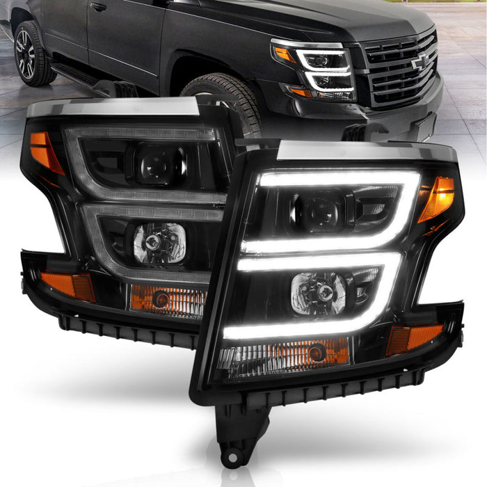 Phares de projecteur ANZO 2015-2020 Chevy Tahoe Style Plank Noir avec DRL