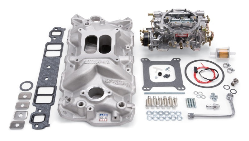 Kit collecteur et carburateur Edelbrock Performer Eps Small Block Chevrolet 1957-1986 Finition naturelle