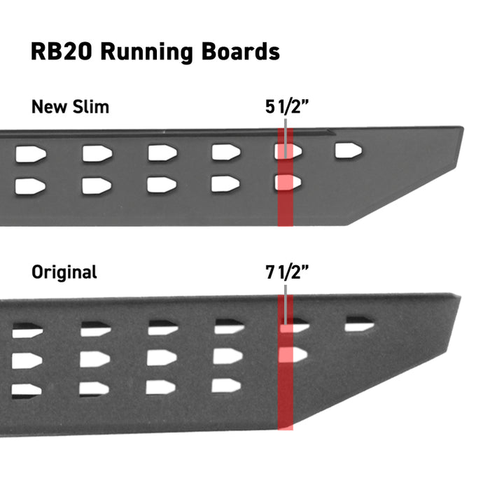 Go Rhino RB20 Slim Running Boards 57in. Cab Length - Bedliner Coating (No Drill/Mounting Brkt Req.)