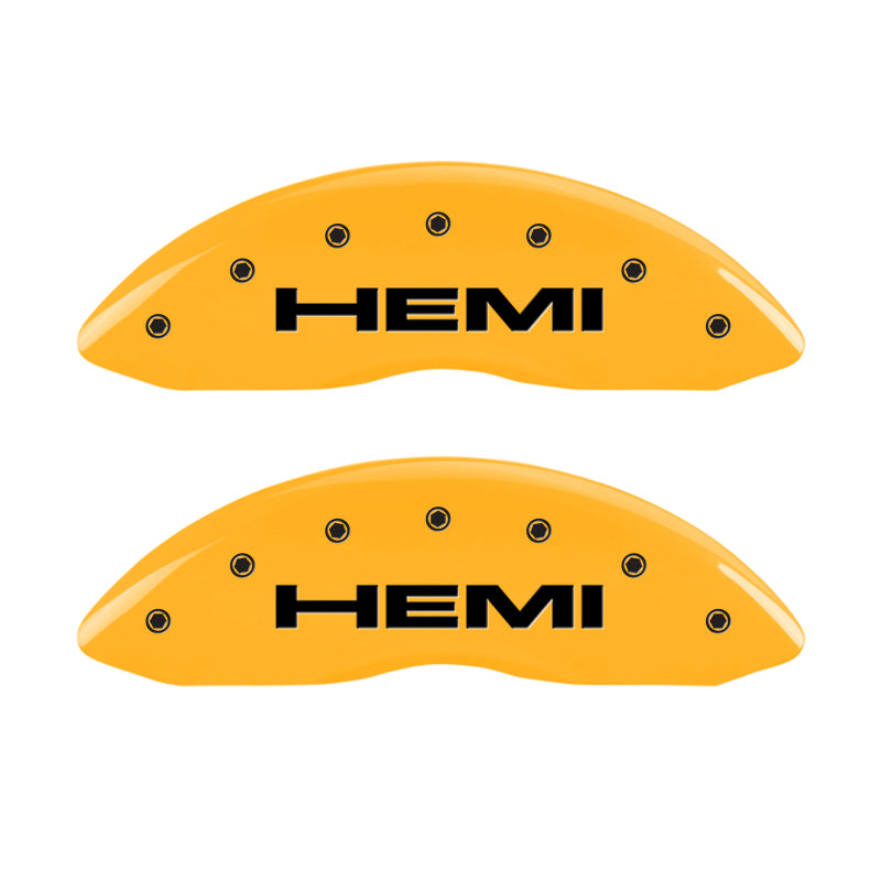 MGP 4 Caliper Covers Engraved Front & Rear Hemi Yellow finish black ch