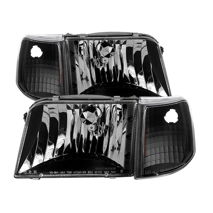 Phares Xtune en cristal avec feux d'angle pour Ford Ranger 93-97, 4 pièces, noir, HD-JH-FR93-SET-BK