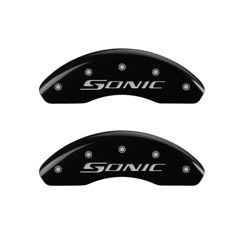 MGP Front set 2 Caliper Covers Engraved Front Sonic Black finish silver ch