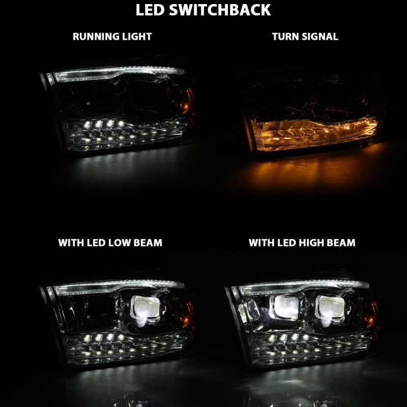 Phares de projecteur à LED ANZO 16-18 Chevrolet Silverado 1500 avec interrupteur de style planche chromé avec ambre