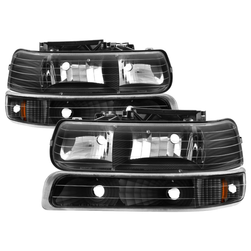 Phares Xtune Chevy TahOE 00-06 en cristal ambré avec feux de pare-chocs noirs HD-JH-CSIL99-SET-AM-BK