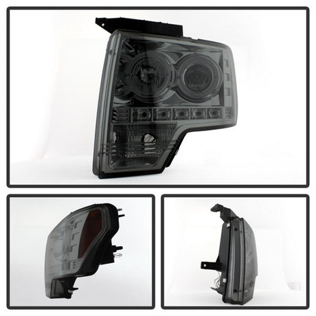Phares de projecteur Spyder Ford F150 09-14 Modèle halogène - LED Halo LED Smke PRO-YD-FF15009-HL-SM