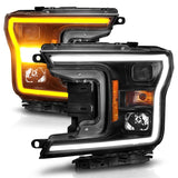 Phare de projecteur ANZO 2018-2020 Ford F-150 avec boîtier noir de style Plank Switchback