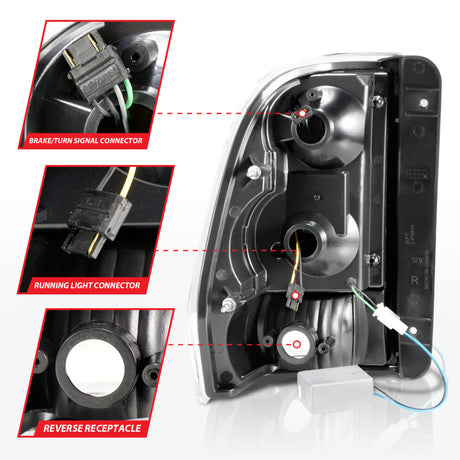 Feux arrière à LED ANZO 2002-2009 Chevrolet Trailblazer avec barre lumineuse, boîtier chromé, lentille transparente