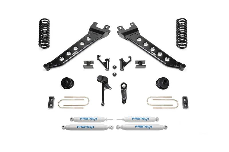 Kit de bras de rayon Fabtech 13-18 Ram 3500 4WD 5 pouces avec amortisseurs de perforation