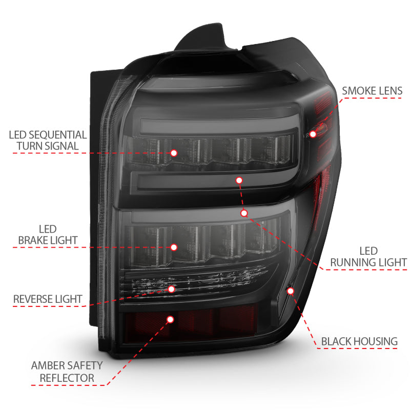 ANZO 2014-2020 Toyota 4Runner TL Boîtier noir Lentille fumée Barre lumineuse rouge avec séquentiel