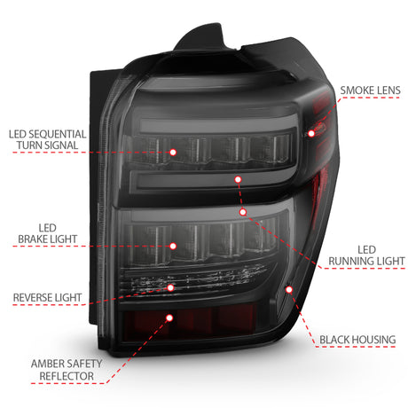 ANZO 2014-2020 Toyota 4Runner TL Boîtier noir Lentille fumée Barre lumineuse rouge avec séquentiel