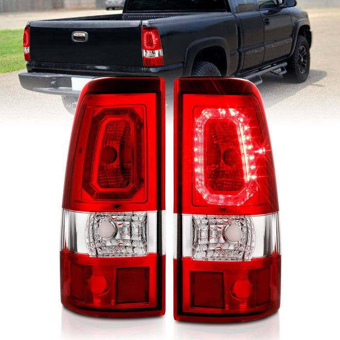 Feux arrière à LED ANZO 2003-2006 Chevy Silverado 1500 style planche chromé avec lentille rouge/transparente