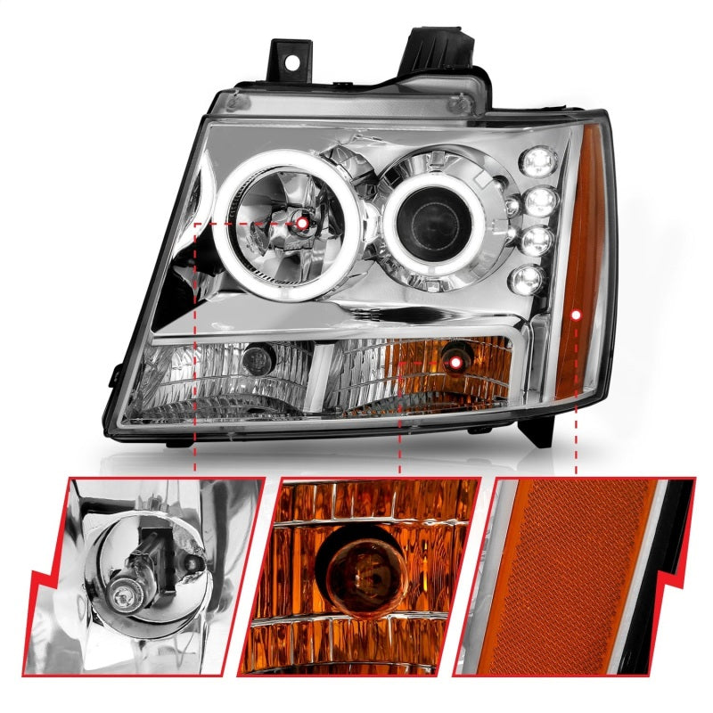 Phares de projecteur ANZO 2007-2013 Chevrolet Avalanche avec halo chromé