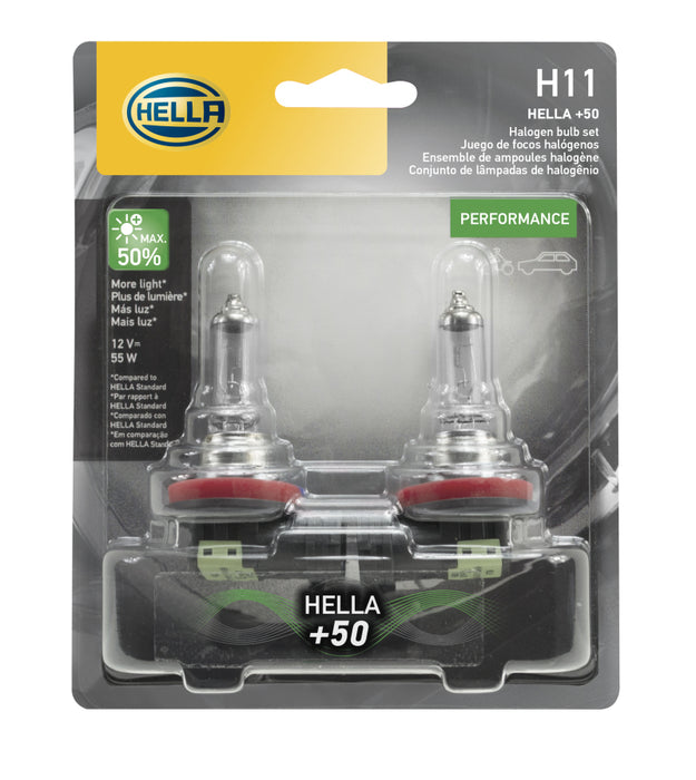 Ampoule halogène hautes performances Hella H11 12 V 55 W PGJ19-2 T4 +50 - Paire