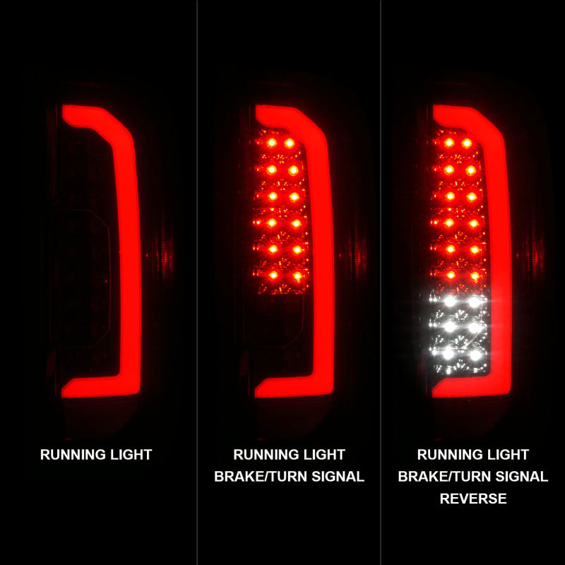 Feux arrière à LED ANZO 15-21 GMC Canyon avec barre lumineuse rouge, boîtier noir, lentille fumée