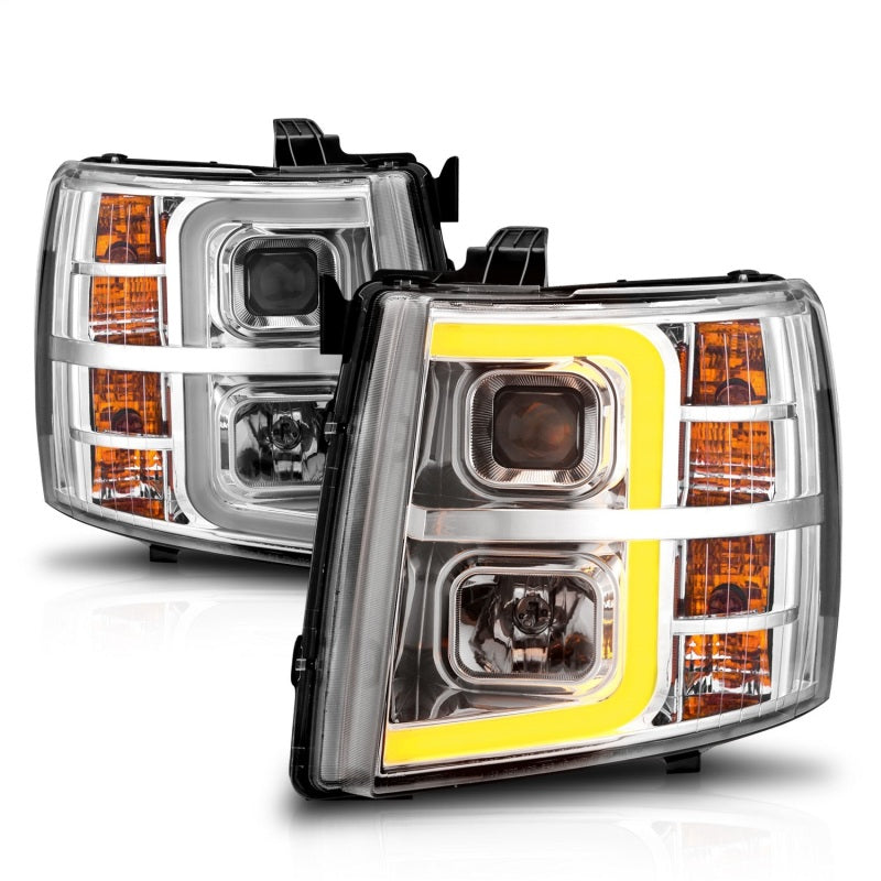 ANZO 2007-2013 Chevrolet Silverado 1500 Projecteur avec barre lumineuse Boîtier chromé avec séquentiel