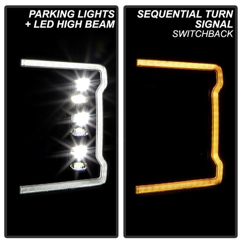 Phares avant Spyder à LED chromés pour Ford F-250/F-350/F450 17-18 PRO-YD-FS17HALAP-SEQ-BK