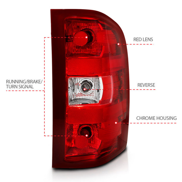 Feu arrière ANZO 2007-2013 Chevy Silverado, lentille rouge/transparente (remplacement d'origine)