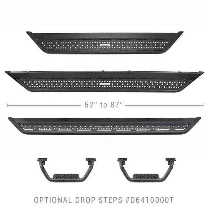 Marchepieds latéraux Go Rhino Dominator Extreme D6 - Tex Blk - Marches escamotables de 4 pouces (paire)