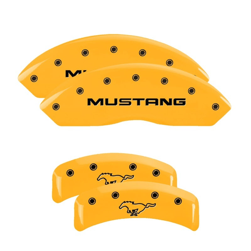 Couvre-étriers MGP 4 gravés avant Mustang arrière Pony Yellow Finish Black Char 2004 Ford Mustang