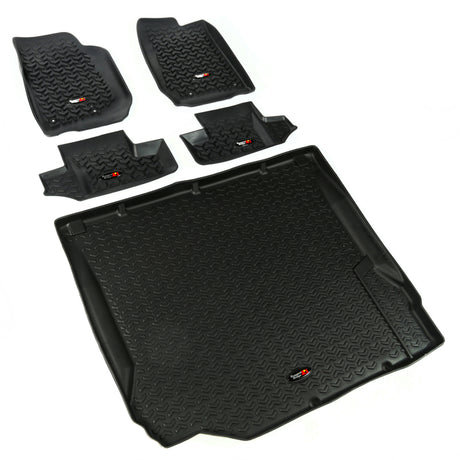 Revêtement de sol avant/arrière/cargo Rugged Ridge noir pour Jeep Wrangler JK 2007-2010 à 2 portes