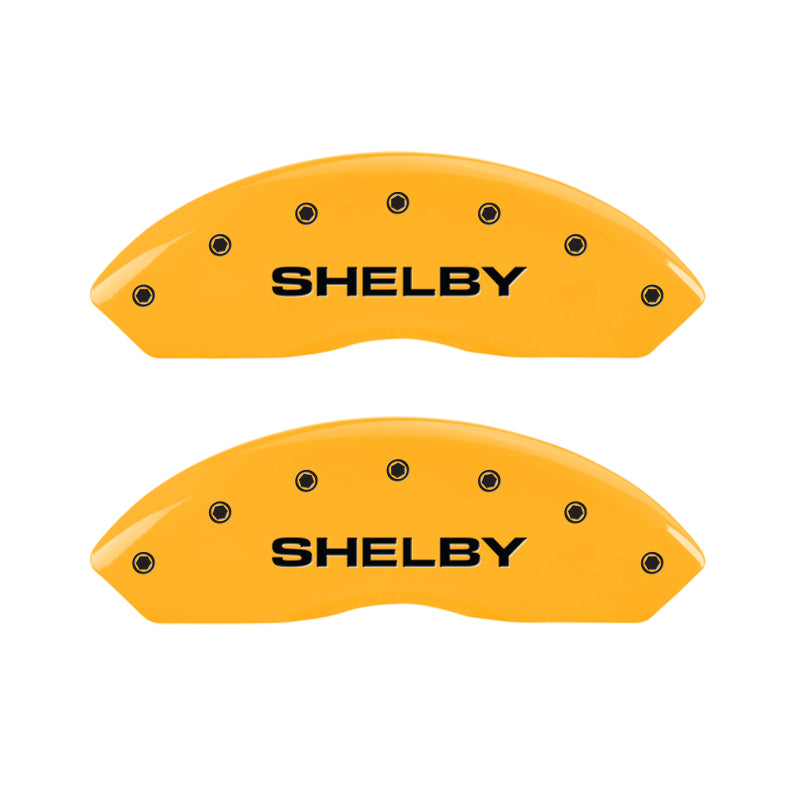 MGP 4 Caliper Covers Engraved Front Shelby Rear Snake Yellow Finish Black Char 2003 Ford Mustang