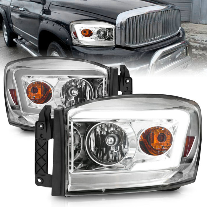 Phares Anzo 06-09 Dodge RAM 1500/2500/3500 Boîtier chromé/lentille transparente (avec barres lumineuses)