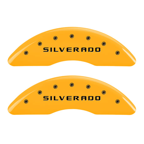 MGP 4 Caliper Covers Engraved Front & Rear Silverado Yellow finish black ch