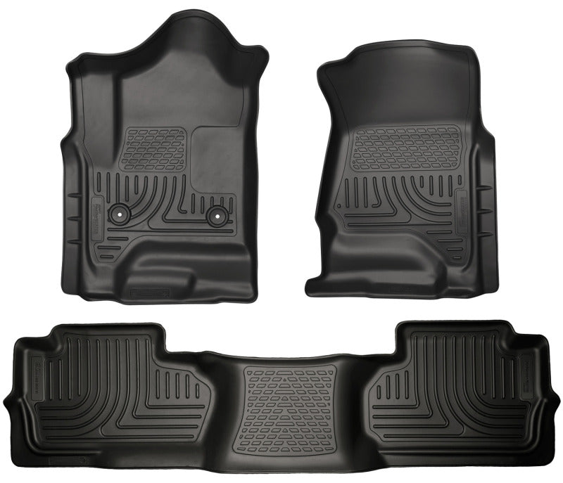 Revêtement de sol noir pour sièges avant et 2e sièges Husky Liners 14 Chevrolet Silverado/GMC Sierra Dbl Cab WeatherBeater