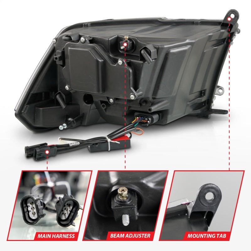 Phares à LED ANZO 09-18 Dodge Ram 1500/2500/3500 style planche Switchback + séquentiel - Noir mat