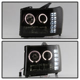 Phares de projecteur Spyder GMC Sierra 1500/2500 07-13 LED Halo- LED Blk Smke PRO-YD-GS07-HL-BSM