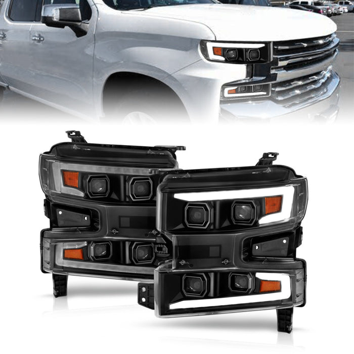 ANZO 19-22 Chevrolet Silverado 1500 LED Proj HL avec barre lumineuse SwBk Seq. Blk avec éclairage d'appoint - Côté passager