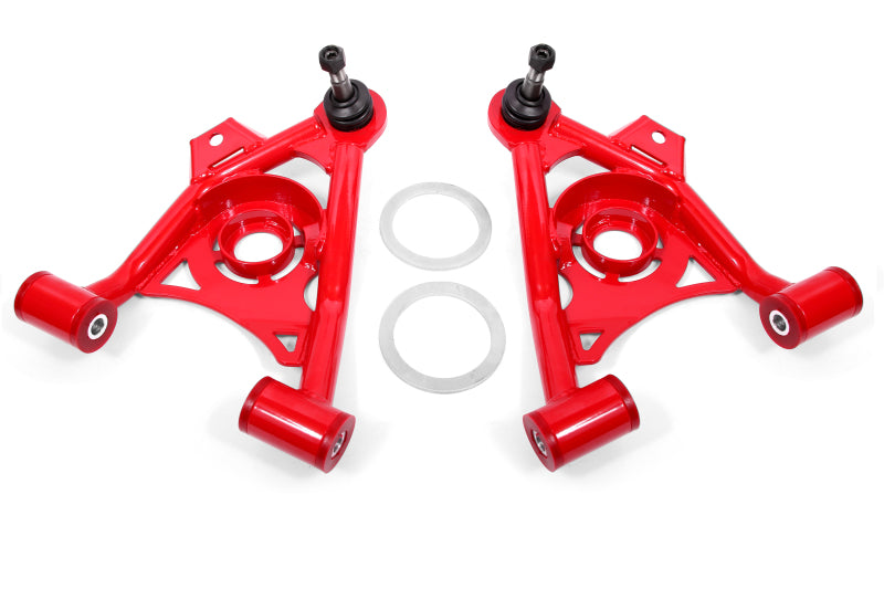 Bras de suspension inférieur avant BMR 79-93 Mustang Fox avec poche à ressort/rotule haute - Rouge