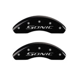 MGP Front set 2 Caliper Covers Engraved Front Sonic Black finish silver ch