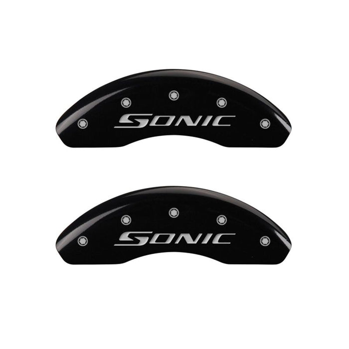 MGP 4 Caliper Covers Engraved Front & Rear Sonic Black finish silver ch