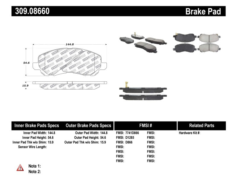 Plaquettes de frein avant StopTech Performance pour Jeep Compass/Patriot 07-10 et Mitsubishi Eclipse 01-09