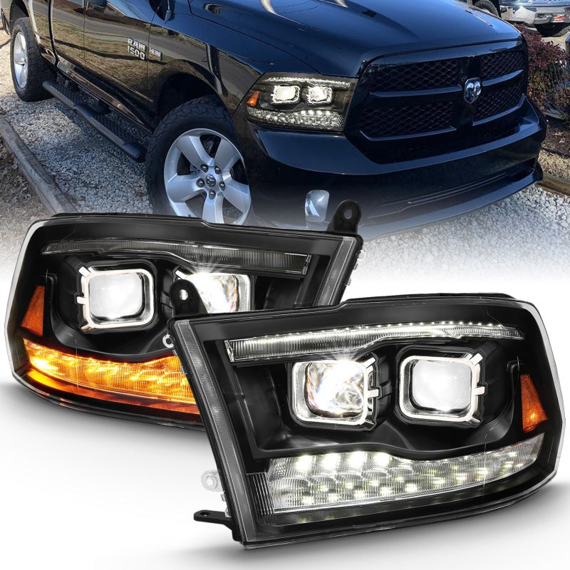 ANZO 2009-2018 Dodge Ram 1500 Projecteur LED Plank Style Switchback HL Halo Noir Ambre (Style OE)