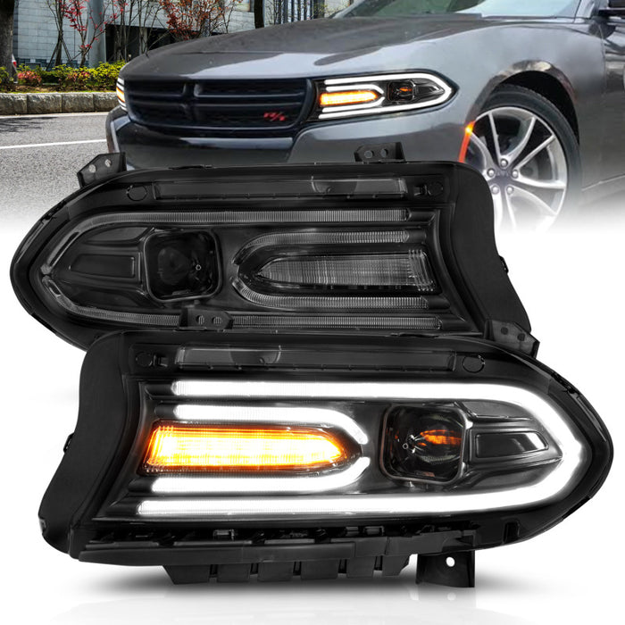 Phares de projecteur ANZO 2015-2023 Dodge Charger Style planche Noir