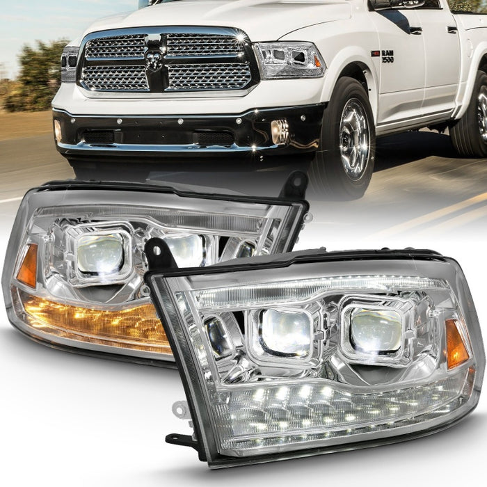 ANZO 2009-2018 Dodge Ram 1500 Projecteur LED Plank Style Switchback HL Halo Chrome Ambre (Style OE)