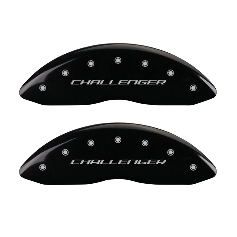 MGP 4 Caliper Covers Engraved Front Block/Challenger Engraved Rear Vintage Style/RT Blk fnsh slvr ch