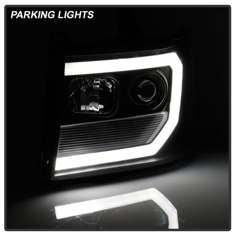 Phares Spyder 07-13 GMC Sierra 1500-3500 Ver 2 Proj - DRL LED - Tout noir PRO-YD-GS07V2-LBDRL-BKV2