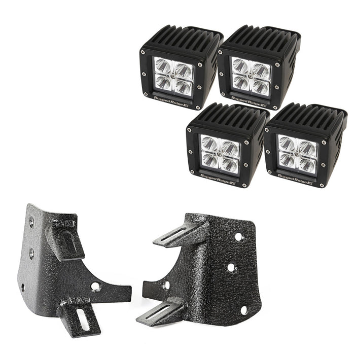 Kit de feux à LED carrés doubles pour montant A de 3 pouces pour Jeep Wrangler TJ/LJ Rugged Ridge 97-06