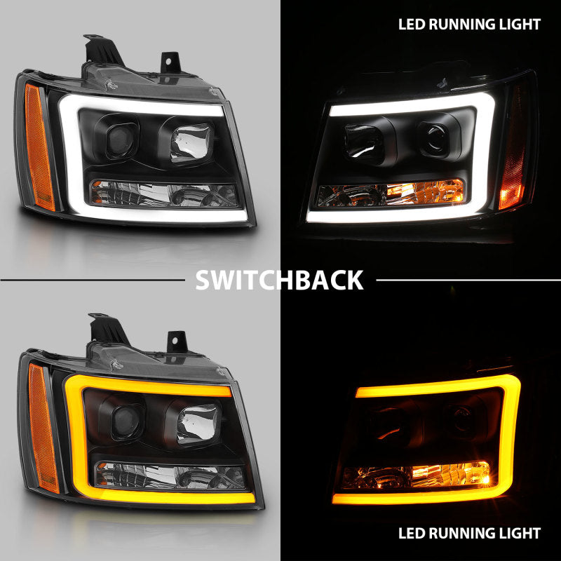 ANZO 07-14 Chevy Tahoe Projector Headlights w/ Plank Style Design Black w/ Amber