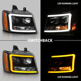 Phares de projecteur ANZO 07-14 Chevy Tahoe avec design de style planche noir avec ambre