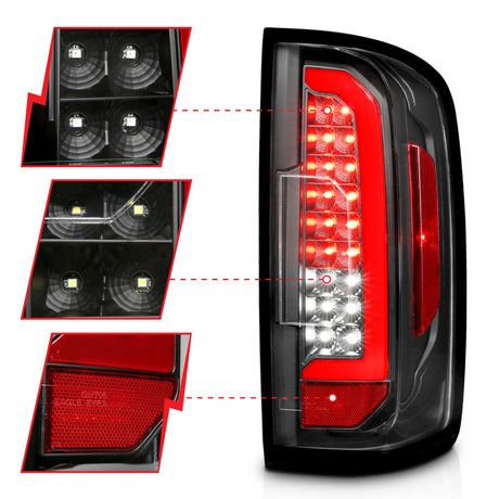 Feux arrière à LED complets ANZO 15-21 Chevrolet Colorado avec barre lumineuse rouge, boîtier noir, lentille transparente