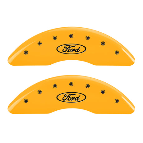 MGP 4 Caliper Covers Engraved Front & Rear Oval logo/Ford Yellow finish black ch