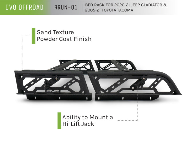 DV8 Offroad 20-22 Jeep Gladiator JT / 05-21 Toyota Tacoma Overland Bed Rack - 2pc. Adjustable